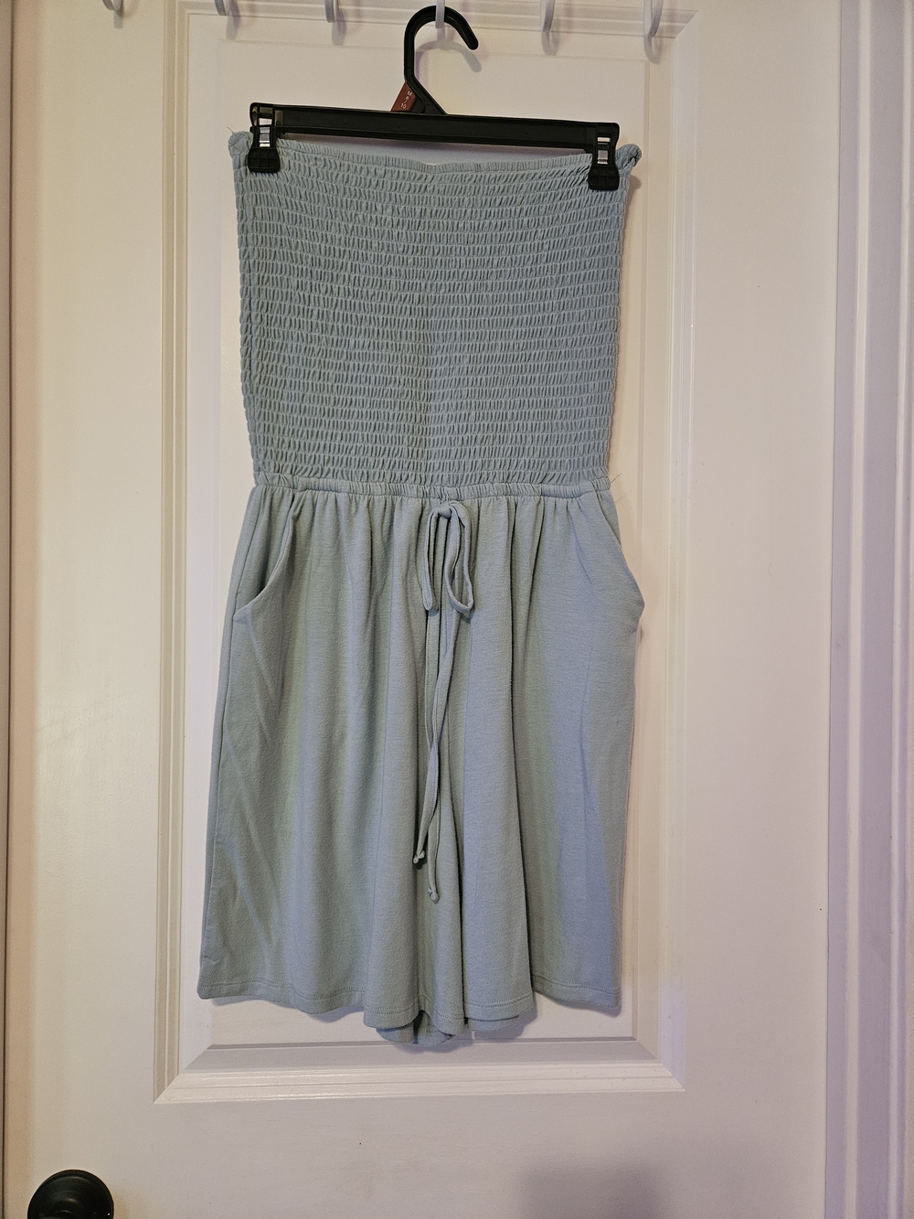 Smocked Strapless Romper in Pale Sage